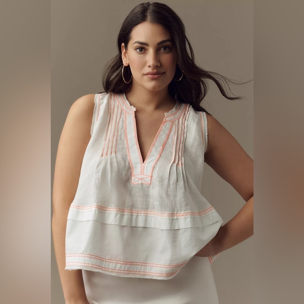 NWT Size S (P2P 21') - Pilcro Raw-Edge Linen Swing Tank (100% Linen)